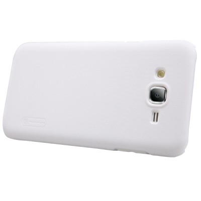 Samsung Galaxy J7 (J700) Nillkin Frosted Shield baltas plastikinis dėklas + apsauginė ekrano plėvelė / Priedai.lt