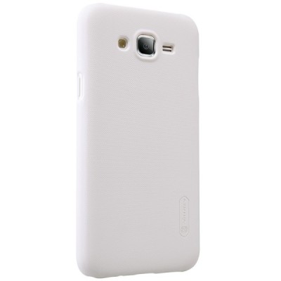Samsung Galaxy J7 (J700) Nillkin Frosted Shield baltas plastikinis dėklas + apsauginė ekrano plėvelė / Priedai.lt