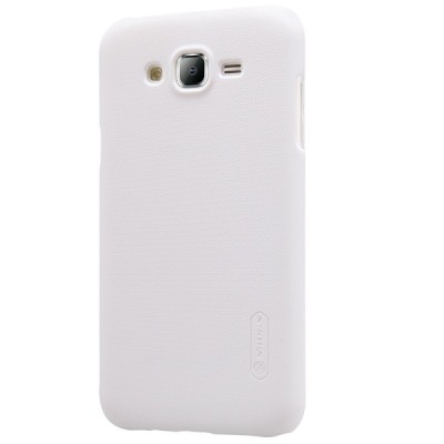 Samsung Galaxy J7 (J700) Nillkin Frosted Shield baltas plastikinis dėklas + apsauginė ekrano plėvelė / Priedai.lt