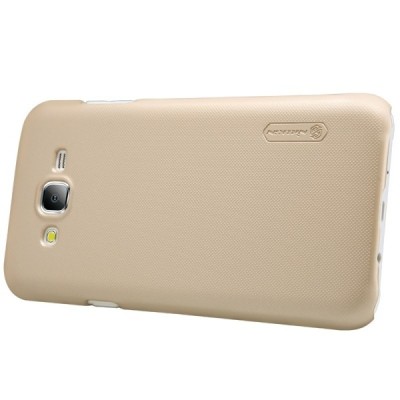 Samsung Galaxy J7 (J700) Nillkin Frosted Shield auksinis plastikinis dėklas + apsauginė ekrano plėvelė / Priedai.lt