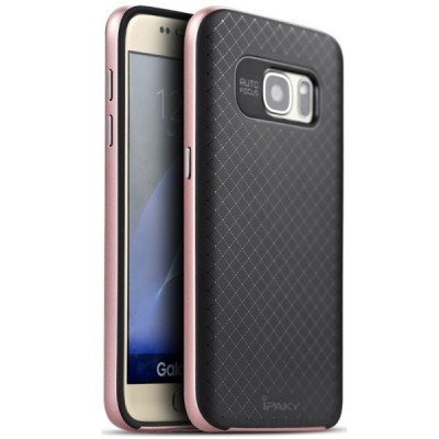 Samsung Galaxy S7 Edge (G935) „IPAKY“ kieto silikono TPU juodas (rožiniais apvadais) dėklas - nugarėlė / Priedai.lt