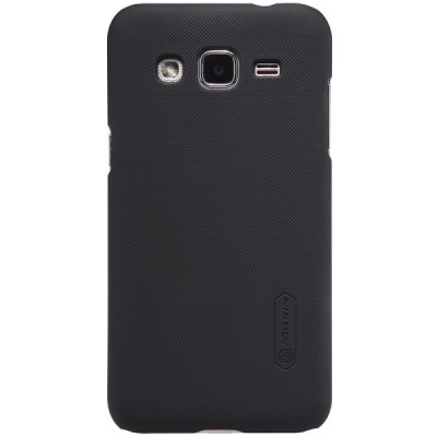 Samsung Galaxy J2 (J200) Nillkin Frosted Shield juodas plastikinis dėklas + apsauginė ekrano plėvelė / Priedai.lt