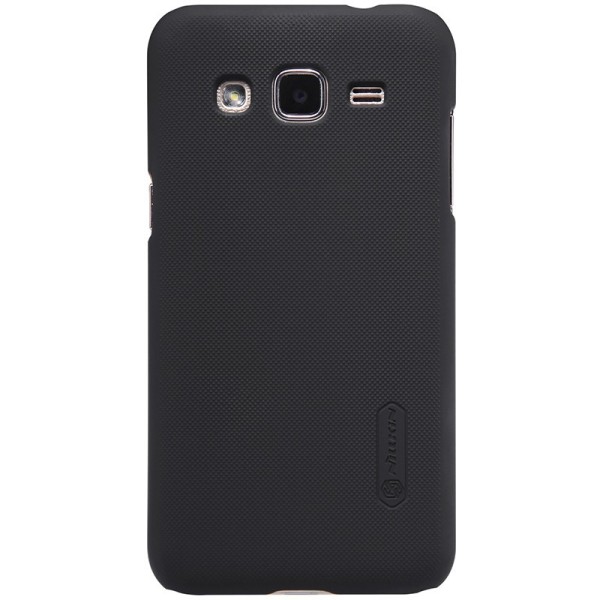 „Nillkin“ Frosted Shield dėklas - juodas + apsauginė ekrano plėvelė (Galaxy J2)