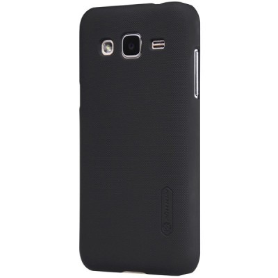 Samsung Galaxy J2 (J200) Nillkin Frosted Shield juodas plastikinis dėklas + apsauginė ekrano plėvelė / Priedai.lt