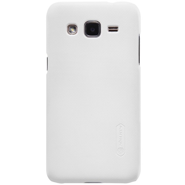 „Nillkin“ Frosted Shield dėklas - baltas + apsauginė ekrano plėvelė (Galaxy J2)