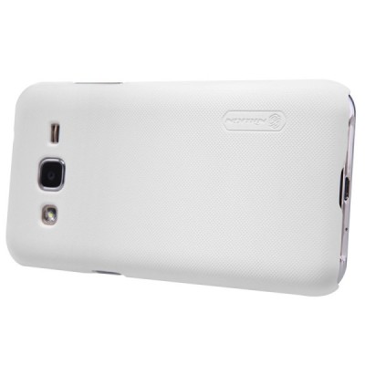 Samsung Galaxy J2 (J200) Nillkin Frosted Shield baltas plastikinis dėklas + apsauginė ekrano plėvelė / Priedai.lt