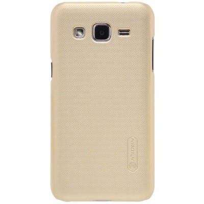 Samsung Galaxy J2 (J200) Nillkin Frosted Shield auksinis plastikinis dėklas + apsauginė ekrano plėvelė / Priedai.lt
