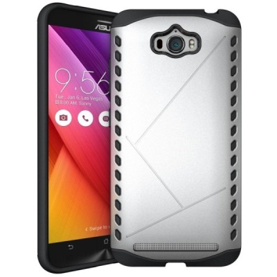 Sustiprintos apsaugos Asus Zenfone Max (ZC550KL) sidabrinis kieto silikono (TPU) ir plastiko dėklas / Priedai.lt