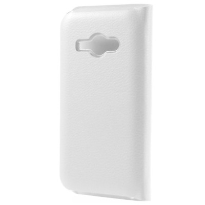 Samsung Galaxy J1 Ace (J110) baltas odinis atverčiamas Smart Wallet dėklas - piniginė / Priedai.lt