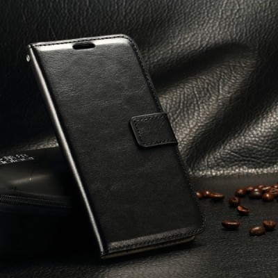 Samsung Galaxy J1 Ace (J110) atverčiamas juodas odinis dėklas - piniginė / Priedai.lt