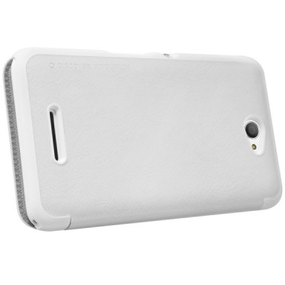 Prabangus „Nillkin“ Qin serijos baltas odinis atverčiamas Sony Xperia E4 (Sony Xperia E4 Dual)  dėklas / Priedai.lt