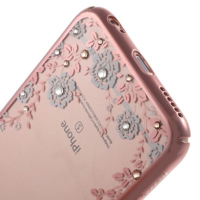 Apple iPhone 6 (6s) „Kavaro“ Flowers plastikinis skaidrus permatomas rožinis dėklas su kristalais / Priedai.lt