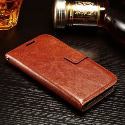 Samsung Galaxy Xcover 3 (G388) atverčiamas rudas odinis dėklas - piniginė / Priedai.lt