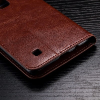 LG K10 (K420N) atverčiamas rudas odinis dėklas - piniginė / Priedai.lt
