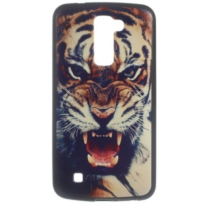 LG K10 (K420N) spalvotas kieto silikono TPU dėklas (nugarėlė) - Tigras / Priedai.lt
