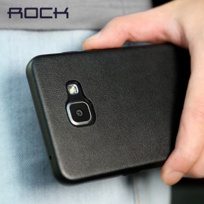 Samsung Galaxy A7 2016 (A710) „Rock“ Slim Leather juodas odinis dėklas - nugarėlė / Priedai.lt