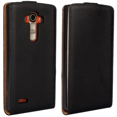 LG G4 (H815) klasikinis vertikaliai atverčiamas juodas odinis dėklas / Priedai.lt