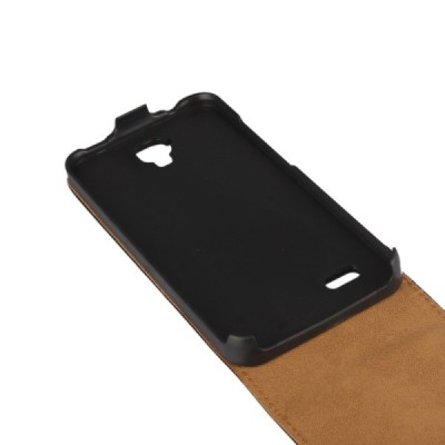 Huawei Y5 (Y560) klasikinis vertikaliai atverčiamas juodas odinis dėklas / Priedai.lt