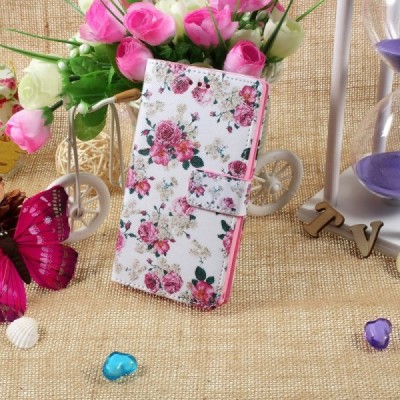Atverčiamas Xperia M2 Aqua gėlėtas baltas dėklas (piniginė) / Priedai.lt