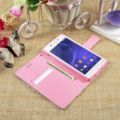 Atverčiamas Xperia M2 Aqua gėlėtas baltas dėklas (piniginė) / Priedai.lt