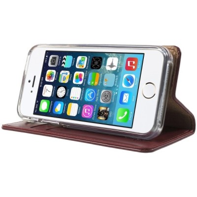 Mercury Blue Moon atverčiamas Apple iPhone SE (5, 5s) bordo odinis dėklas - piniginė / Priedai.lt