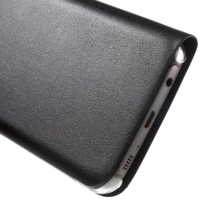 Samsung Galaxy S7 (G930) juodas odinis atverčiamas Smart Wallet dėklas - piniginė / Priedai.lt