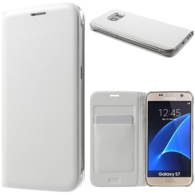Samsung Galaxy S7 (G930) baltas odinis atverčiamas Smart Wallet dėklas - piniginė / Priedai.lt
