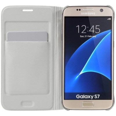 Samsung Galaxy S7 (G930) baltas odinis atverčiamas Smart Wallet dėklas - piniginė / Priedai.lt
