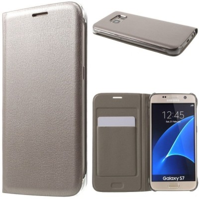 Samsung Galaxy S7 (G930) auksinis odinis atverčiamas Smart Wallet dėklas - piniginė / Priedai.lt