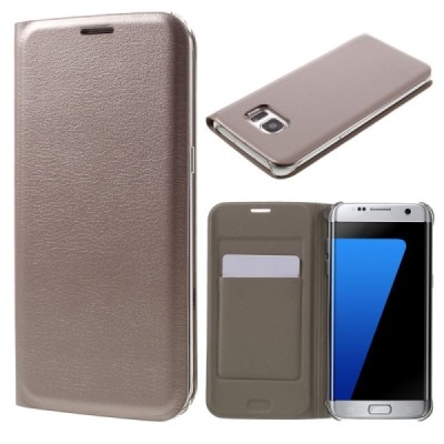 Samsung Galaxy S7 Edge (G935) auksinis odinis atverčiamas Smart Wallet dėklas - piniginė / Priedai.lt