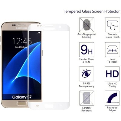 Samsung Galaxy S7 (G930) „Amorus“ 9H Tempered Glass sustiprintos apsaugos baltas pilnai dengiantis apsauginis ekrano stiklas 0,2