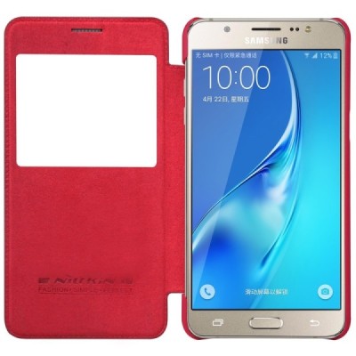 Prabangus „Nillkin“ Qin serijos raudonas odinis atverčiamas Samsung Galaxy J5 2016 (J510) dėklas / Priedai.lt