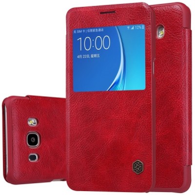 Prabangus „Nillkin“ Qin serijos raudonas odinis atverčiamas Samsung Galaxy J5 2016 (J510) dėklas / Priedai.lt