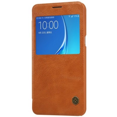 Prabangus „Nillkin“ Qin serijos rudas odinis atverčiamas Samsung Galaxy J5 2016 (J510) dėklas / Priedai.lt