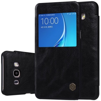 Prabangus „Nillkin“ Qin serijos juodas odinis atverčiamas Samsung Galaxy J7 2016 (J710) dėklas / Priedai.lt