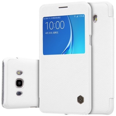 Prabangus „Nillkin“ Qin serijos baltas odinis atverčiamas Samsung Galaxy J7 2016 (J710) dėklas / Priedai.lt