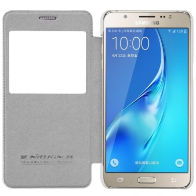 Prabangus „Nillkin“ Qin serijos baltas odinis atverčiamas Samsung Galaxy J7 2016 (J710) dėklas / Priedai.lt