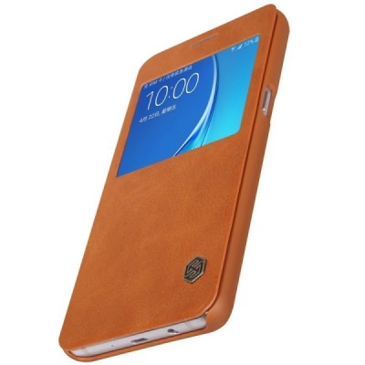 Prabangus „Nillkin“ Qin serijos rudas odinis atverčiamas Samsung Galaxy J7 2016 (J710) dėklas / Priedai.lt
