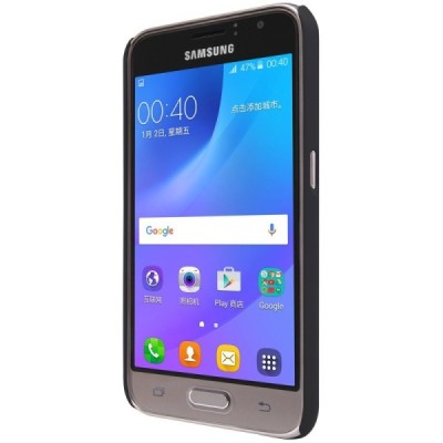 Samsung Galaxy J1 2016 (J120) Nillkin Frosted Shield juodas plastikinis dėklas + apsauginė ekrano plėvelė / Priedai.lt