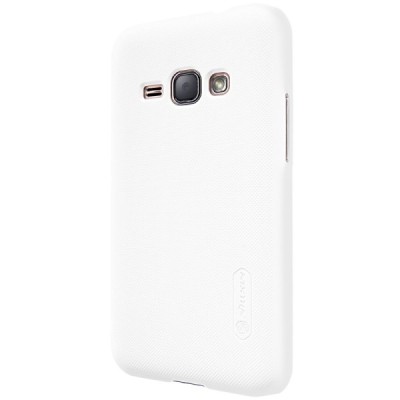 Samsung Galaxy J1 2016 (J120) Nillkin Frosted Shield baltas plastikinis dėklas + apsauginė ekrano plėvelė / Priedai.lt