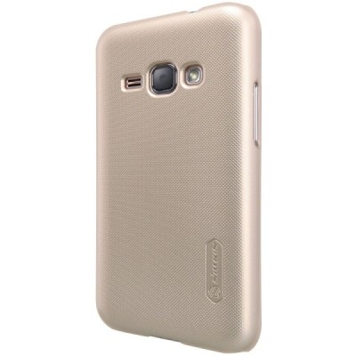 Samsung Galaxy J1 2016 (J120) Nillkin Frosted Shield auksinis plastikinis dėklas + apsauginė ekrano plėvelė / Priedai.lt
