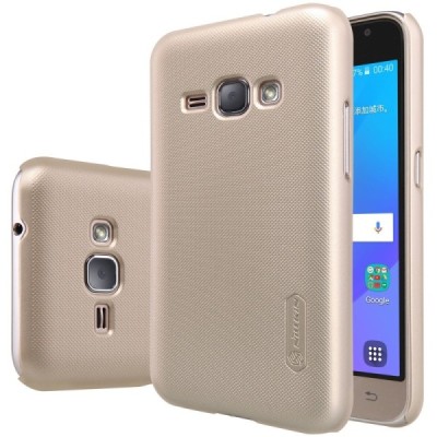 Samsung Galaxy J1 2016 (J120) Nillkin Frosted Shield auksinis plastikinis dėklas + apsauginė ekrano plėvelė / Priedai.lt