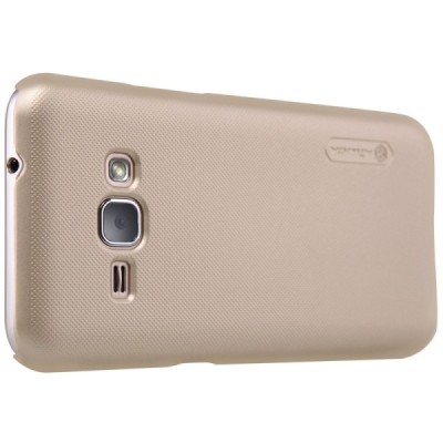 Samsung Galaxy J1 2016 (J120) Nillkin Frosted Shield auksinis plastikinis dėklas + apsauginė ekrano plėvelė / Priedai.lt