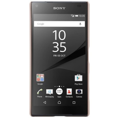Nillkin Frosted Shield Sony Xperia Z5 Compact auksinis plastikinis dėklas + apsauginė ekrano plėvelė / Priedai.lt
