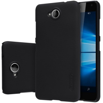Microsoft Lumia 650 Nillkin Frosted Shield juodas plastikinis dėklas + apsauginė ekrano plėvelė / Priedai.lt