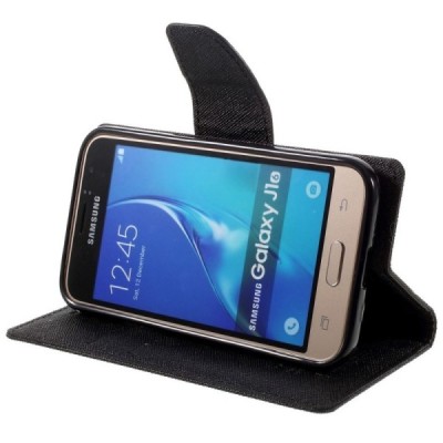 Samsung Galaxy J1 2016 (J120) Mercury juodas atverčiamas dėklas - piniginė / Priedai.lt