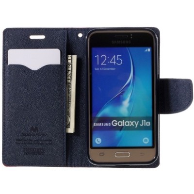Samsung Galaxy J1 2016 (J120) Mercury raudonas atverčiamas dėklas - piniginė / Priedai.lt