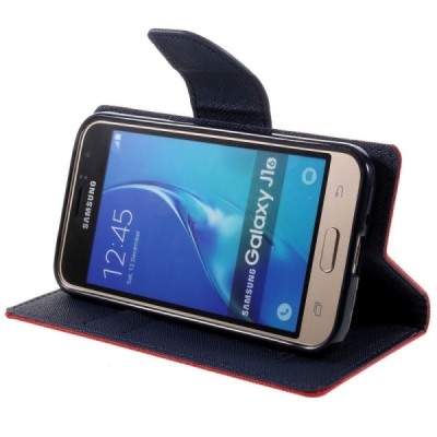 Samsung Galaxy J1 2016 (J120) Mercury raudonas atverčiamas dėklas - piniginė / Priedai.lt