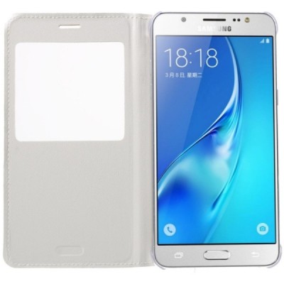 Samsung Galaxy J5 2016 (J510) baltas odinis atverčiamas dėklas su langeliu / Priedai.lt