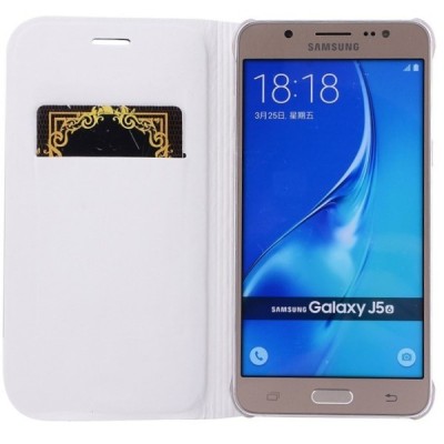 Samsung Galaxy J5 2016 (J510) baltas odinis atverčiamas Smart Wallet dėklas - piniginė / Priedai.lt